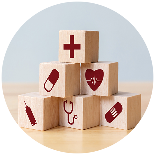 stacked cubes with medical icons