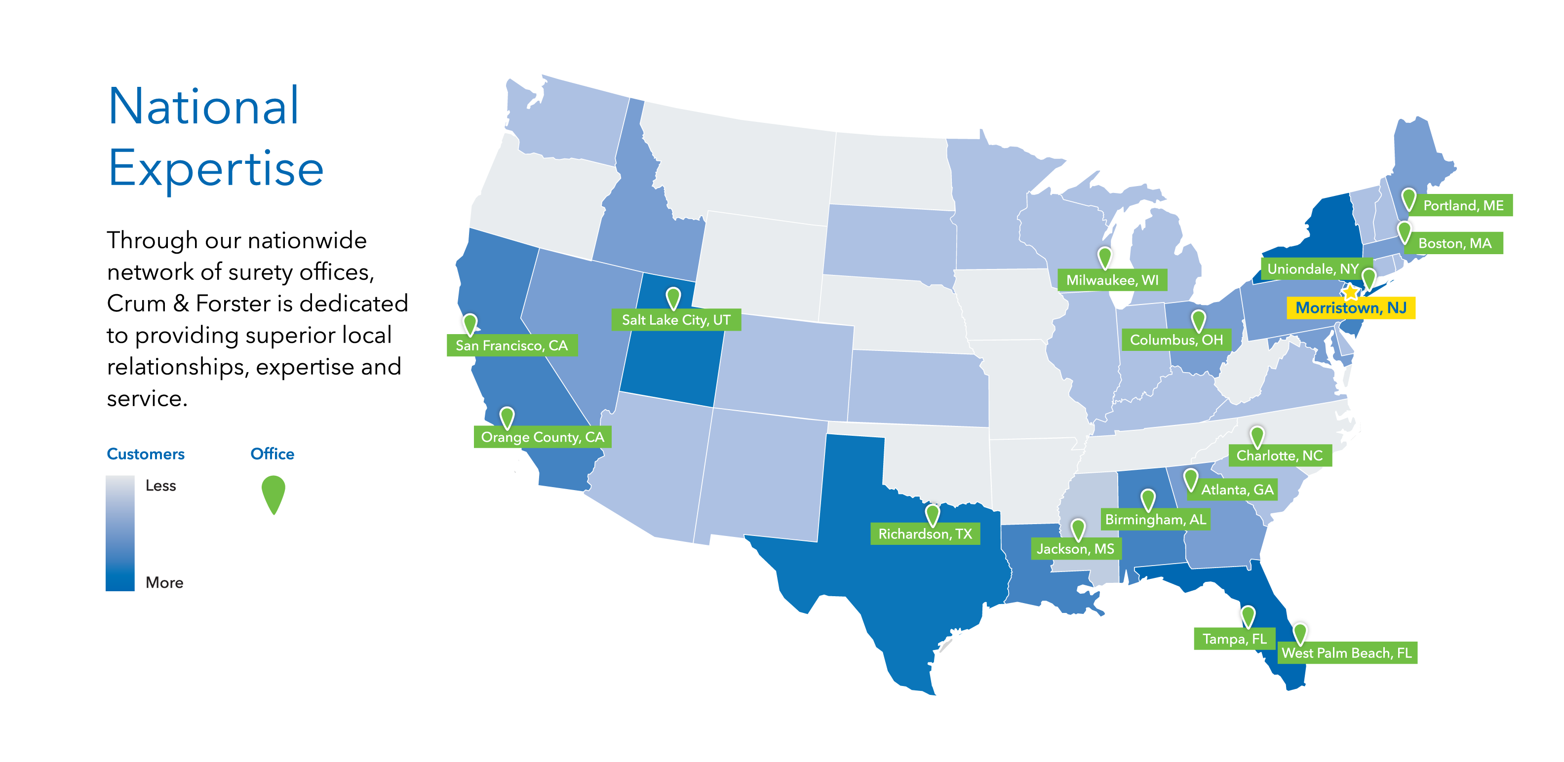 A map of the nationwide locations of Surety offices.